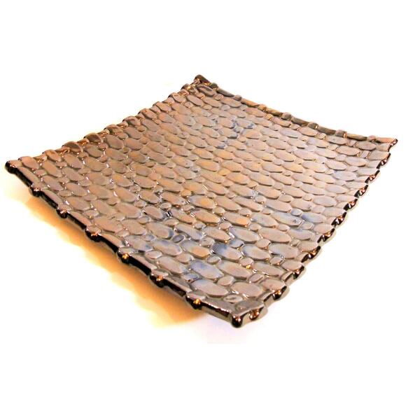 West Elm 12.5" Square Platter Candle Holder Decor Plate Gold Bronze Clay Pottery - Picture 2 of 6